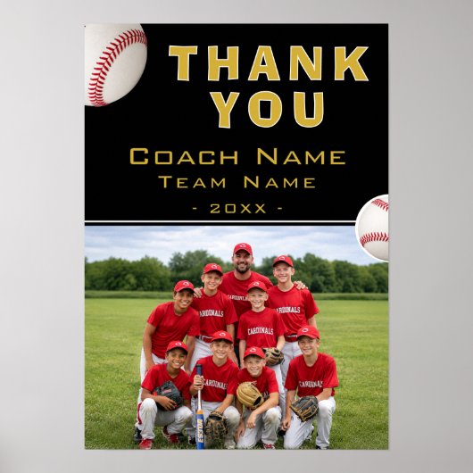 Poster Photo de l'équipe de nom d'entraîneur de baseball (Devant)