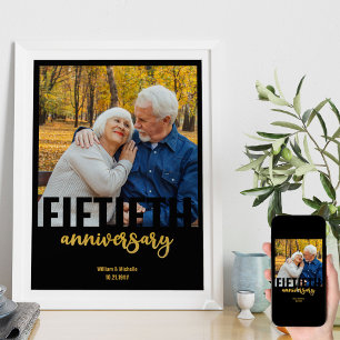 Poster Photo de mariage doré moderne 50e anniversaire