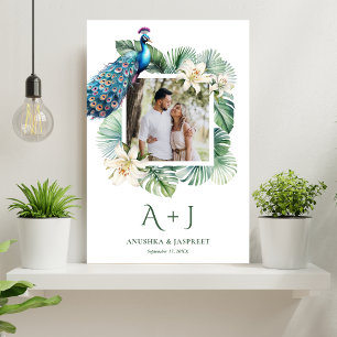Poster Photo de mariage floral Paon Indien Tropical
