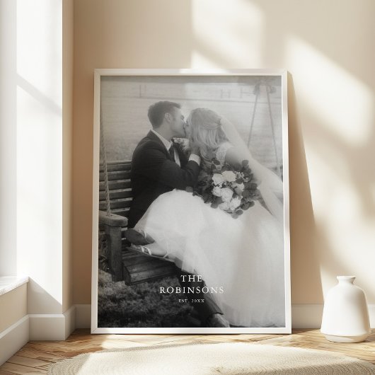 Poster Photo de mariage minimal noir et blanc & nom de fa