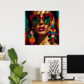 Poster Photo de mode créative. Femme avec des boucles d'o (Bureau à domicile)