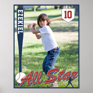 Poster Photo de naissance rouge et bleu marine de basebal