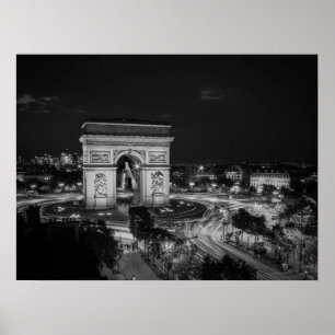 Poster Photo de nuit noire et blanche Arc de Triomphe Par
