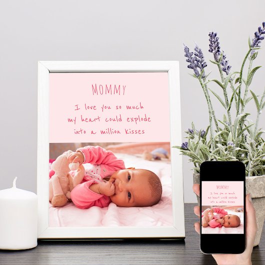 Poster Photo de petite fille et mots mignons pour maman
