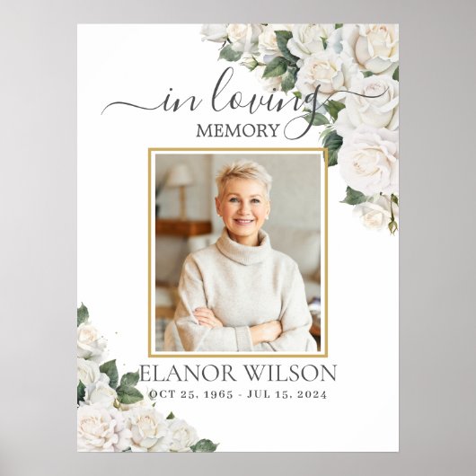 Poster Photo de roses blanches florales funéraires mémori (Devant)
