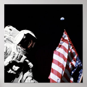 Poster Photo du drapeau américain de l'astronaute Apollo 