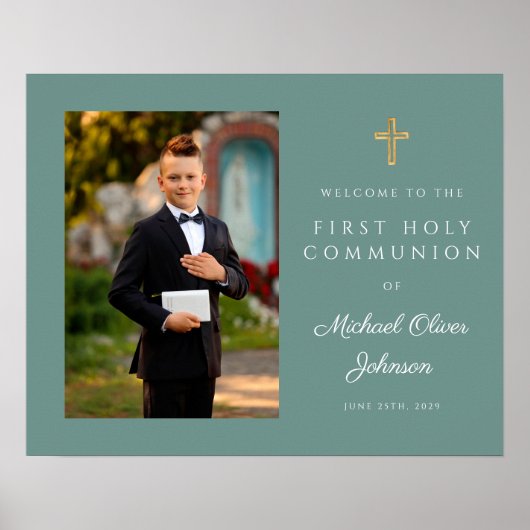 Poster Photo du garçon First Communion Green (Devant)