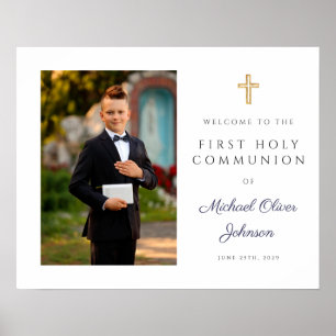 Poster Photo du garçon Première communion bleu marine
