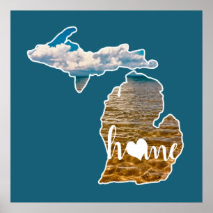Poster Photo Du Lac Michigan Silhouette Avec Maison En Bl