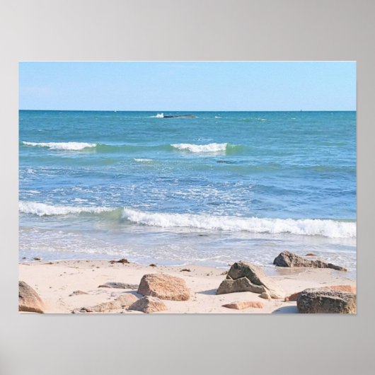 Poster Photo du rivage de l'océan Atlantique bleu (Devant)