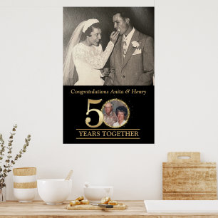 Poster Photo élégant or 50e anniversaire