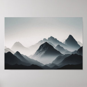Poster Photo en noir et blanc doux des montagnes