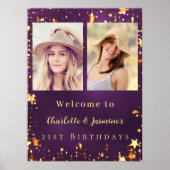 Poster Photo en or violet étoiles 2 personnes anniversair (Devant)