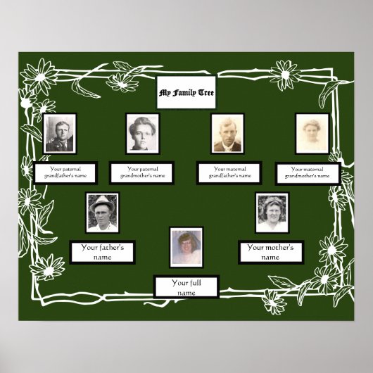 Poster Photo Family Tree Daisy Art Bordure en vert (Devant)