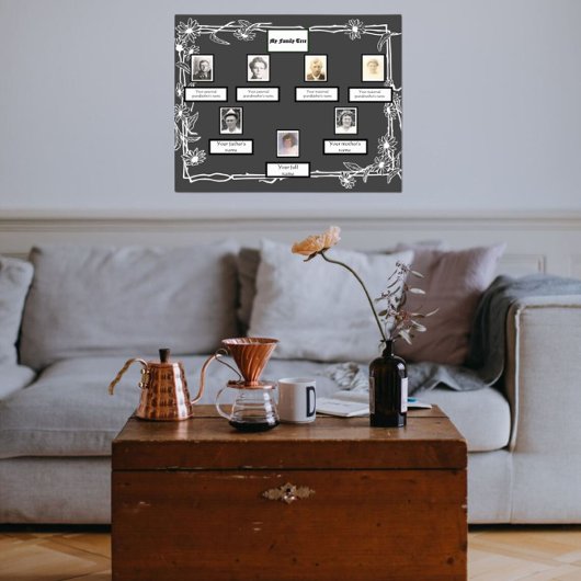 Poster Photo Family Tree Daisy Art Bordure sur Dark Grey