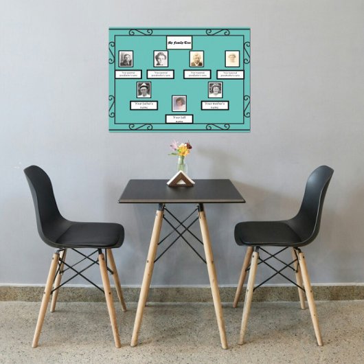 Poster Photo Family Tree Fer forgé Look Bordure sur Turqu