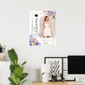 Poster Photo Floral Boho purple gold script graduation (Bureau à domicile)