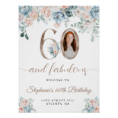 Poster Photo florale bleu et rose 60e anniversaire Bienve (Devant)