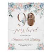 Poster Photo florale bleu et rose 90e anniversaire Bienve (Devant)