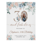 Poster Photo florale bleue et rose 30e anniversaire Bienv (Devant)