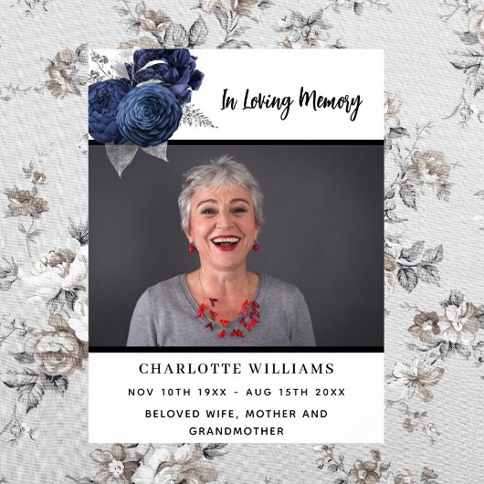 Poster Photo funéraire florale simple souvenir bienvenue