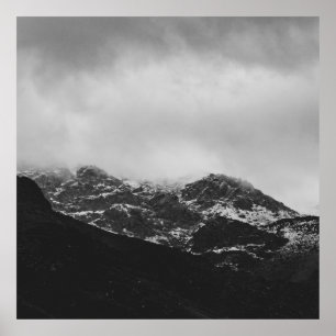POSTER PHOTO GRAYSCALE DE LA MONTAGNE COUVERTE DE NEIGE