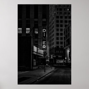 POSTER PHOTO GRAYSCALE DE PEARL DINER SIGNE EN VILLE