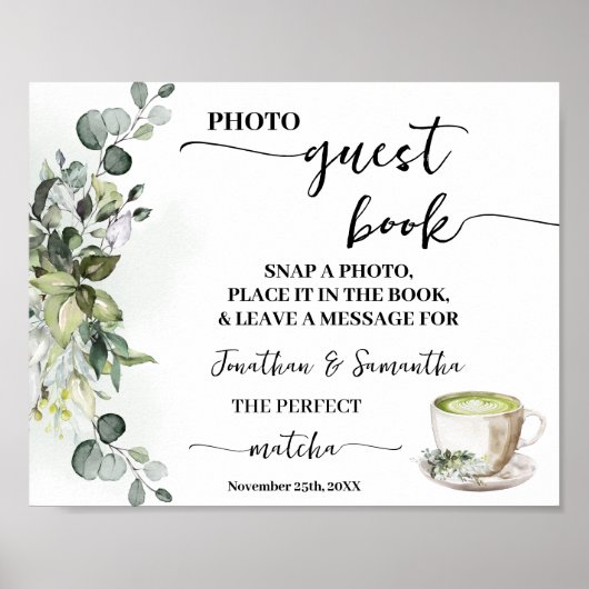 Poster Photo Guest Book Wedding Bridal Greenery Matcha (Devant)