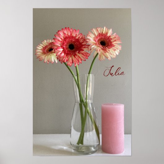 Poster Photo Happy Gerbera Rose Flower +Custom Name (Devant)
