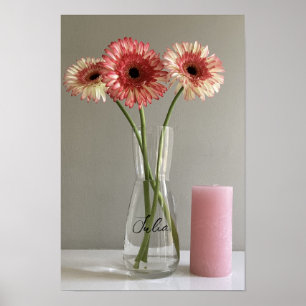 Poster Photo Happy Gerbera Rose Flower +Custom Name