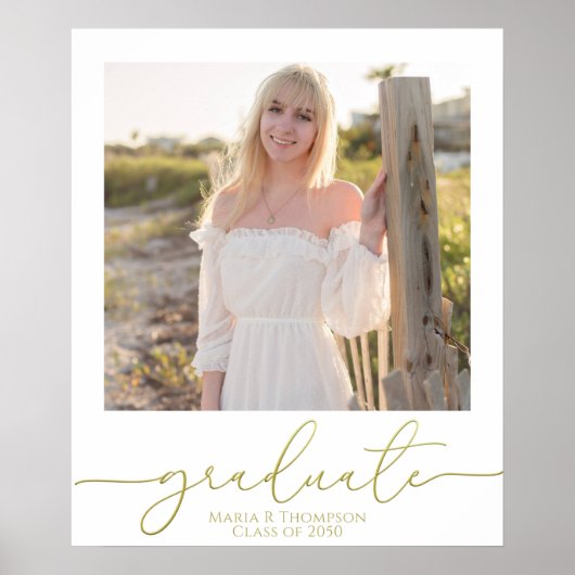 Poster Photo Moderne Graduation Élégant Script Or (Devant)