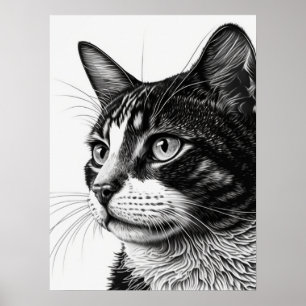 Poster Photo monochrome noir et blanc de chat pour animau