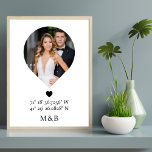 Poster Photo Monogramme Coeur romantique Coodinate Modern<br><div class="desc">Photo Monogramme Coeur romantique Coodinates Poster moderne Wall Art présente votre photo préférée avec votre monogramme et coordonnées personnalisées de longitude et de latitude qui vous sont spéciales dans la typographie script moderne. Un cadeau parfait pour les mariages, anniversaire, Noël, Saint Valentin, anniversaire et bien plus encore. Conçu par ©Evco...</div>