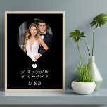 Poster Photo Monogramme Coeur romantique Coodinate Modern<br><div class="desc">Photo Monogramme Coeur romantique Coodinates Poster moderne Wall Art présente votre photo préférée avec votre monogramme et coordonnées personnalisées de longitude et de latitude qui vous sont spéciales dans la typographie script moderne. Un cadeau parfait pour les mariages, anniversaire, Noël, Saint Valentin, anniversaire et bien plus encore. Conçu par ©Evco...</div>