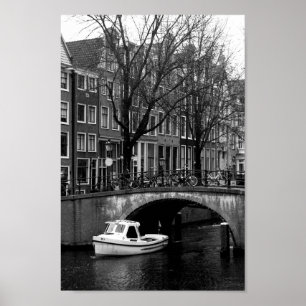 Poster Photo noir et blanc du canal d'Amsterdam