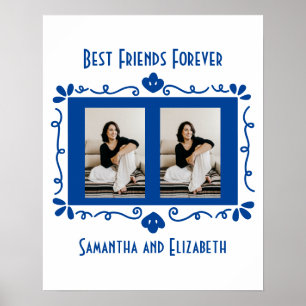 Poster Photo personnalisée Best Friends Cadeau Bleu Blanc
