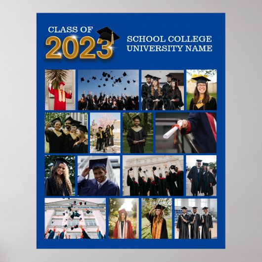 Poster Photo personnalisée Classe de Graduation Blue de 2 (Devant)