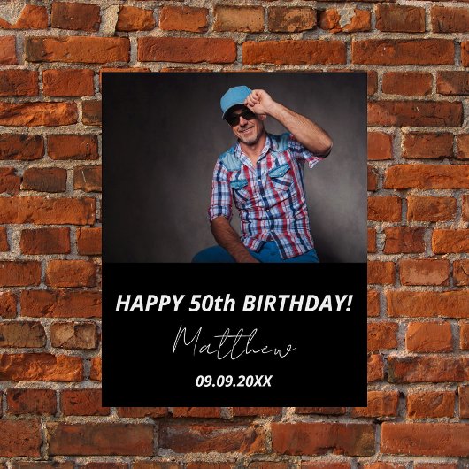 Poster Photo personnalisée noir blanc gars 50e anniversai