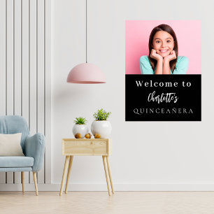Poster Photo personnalisée noir blanc Quinceanera fête bi