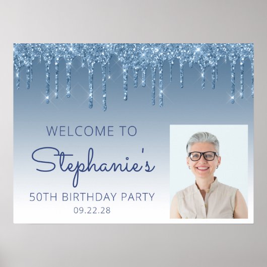 Poster Photo personnalisée Parties scintillant bleue 50e  (Devant)