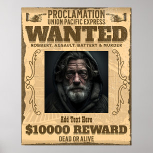 Poster Photo personnalisée Recherché Mort ou Vif Vintage 