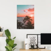 Poster photo Pink Sunset Ocean Beach Palm (Bureau à domicile)