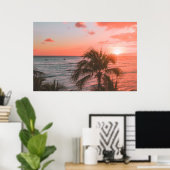 Poster photo Pink Sunset Ocean Beach Palm (Bureau à domicile)