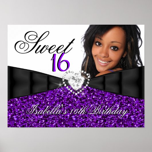 Poster Photo Purple Parties scintillant Sweet 16 16th Bir (Devant)