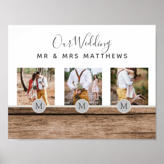 Poster Photo Rustic Collage Monogram NEWLYWEDS WEDDING (Devant)