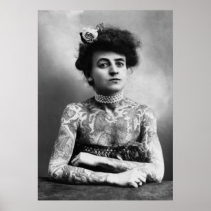 Poster Photo vintage Tattoooé Lady B&W
