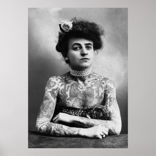 Poster Photo vintage Tattoooé Lady B&W (Devant)