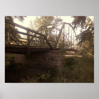 Poster Photograph of an old, rusty iron truss bridge 