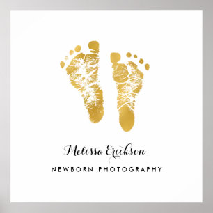 Poster Photographe nouveau-né Elégant Faux Gold Footprint