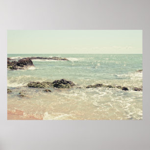 Poster Photographie en pastel de plage d'océan vert en